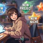 Cartoon creator distracted by a shiny object while working on a business project